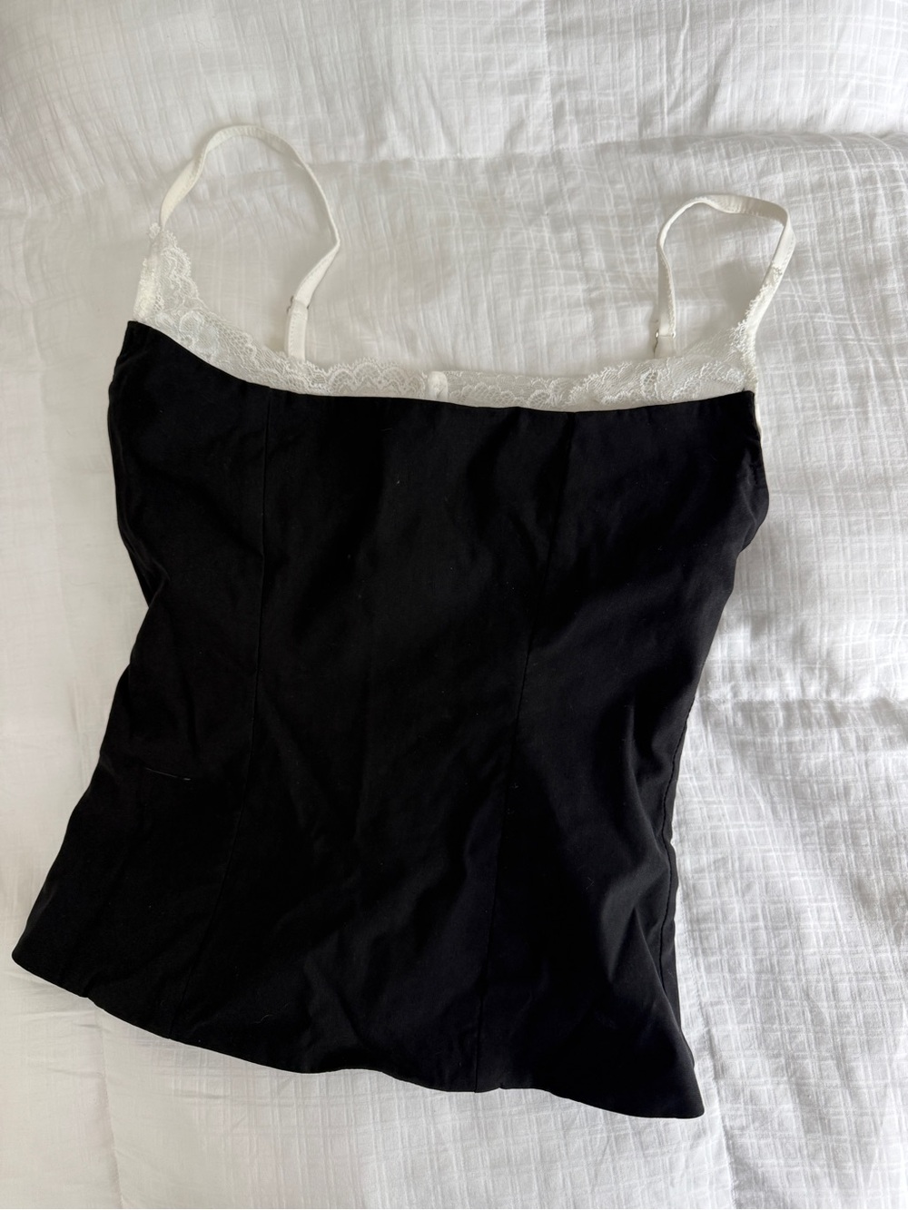 Princess Polly Black Cami with White Lace Trim